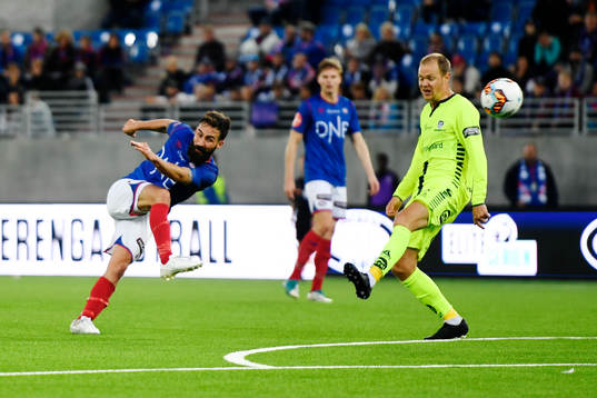 Magnus Lekven, of Vålerenga, shoots and scores the 1-2 goal