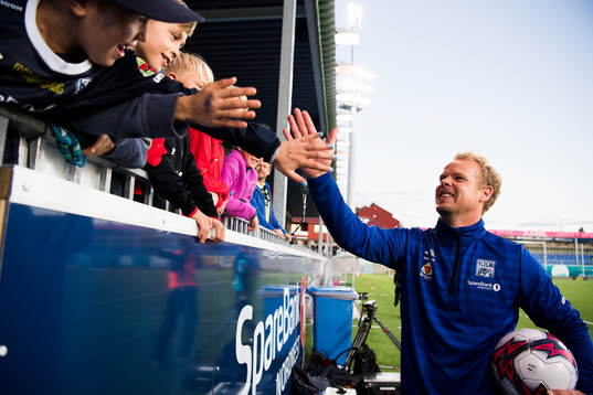 Christian Michelsen, head coach of Kristiansund, celebrates