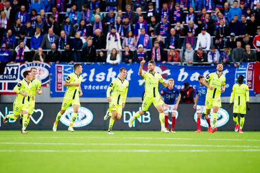 Ole Jörgen Halvorsen, of Sarpsborg 08, celebrates with his