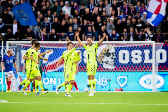 Ole Jörgen Halvorsen, of Sarpsborg 08, celebrates with his
