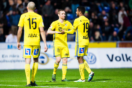 Sundsvalls Noah Sonko Sundberg och Marcus Danielson jublar