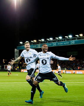 Samuel Adegbenro of Rosenborg celebrates with Nicklas