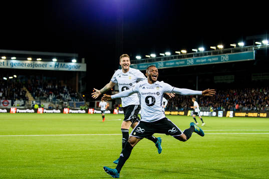 Samuel Adegbenro of Rosenborg celebrates with Nicklas
