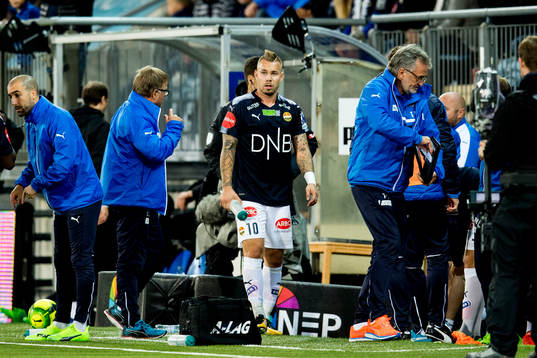 Marcus Pedersen of Strømsgodset is being substituted with