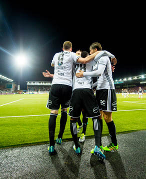 Samuel Adegbenro of Rosenborg celebrates with team mates