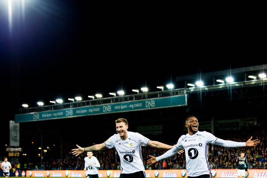 Samuel Adegbenro of Rosenborg celebrates with Nicklas