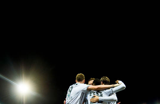 Samuel Adegbenro of Rosenborg celebrates with team mates