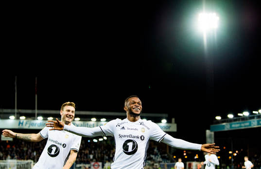 Samuel Adegbenro of Rosenborg celebrates with Nicklas