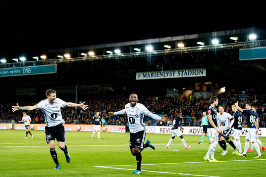 Samuel Adegbenro of Rosenborg celebrates with Nicklas