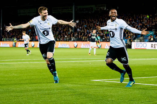 Samuel Adegbenro of Rosenborg celebrates with Nicklas