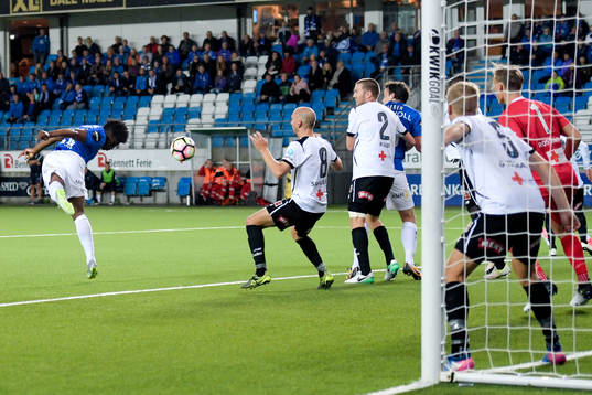 Thomas Olivier Amang Kegueni of Molde scores 2-1