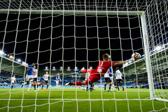 Thomas Olivier Amang Kegueni of Molde scores 2-1 behind