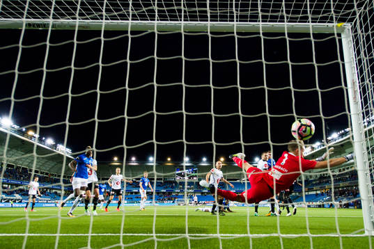 Thomas Olivier Amang Kegueni of Molde scores 2-1 behind