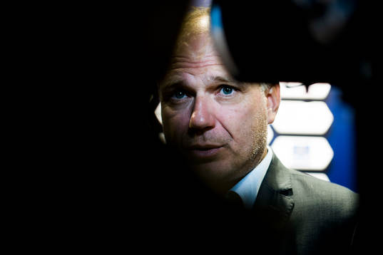 Dag-Eilev Fagermo, head coach of Odd, speaks with media