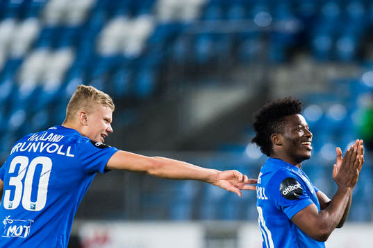 Erling Braut Haaland and Thomas Amang of Molde celebrate