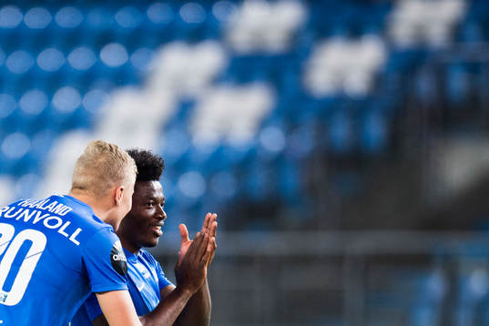 Erling Braut Haaland and Thomas Amang of Molde celebrate