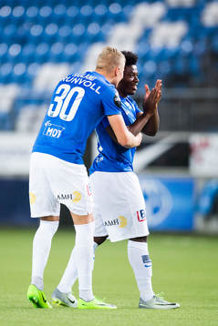 Erling Braut Haaland and Thomas Amang of Molde celebrate