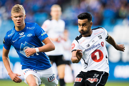Erling Braut Haaland of Molde and Etzaz Hussain of Odd