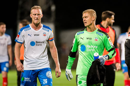 Helsingborgs Peter Larsson och målvakt Pär Hansson