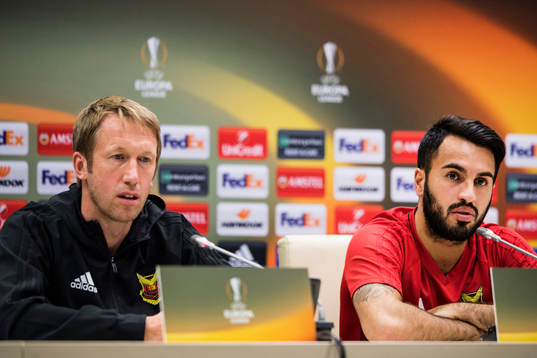 Östersunds tränare Graham Potter och Brwa Nouri deltar i