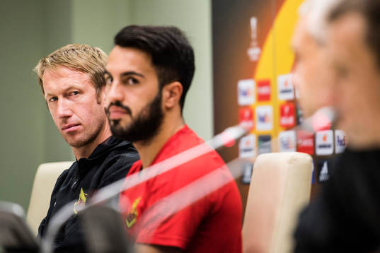 Östersunds tränare Graham Potter och Brwa Nouri deltar i
