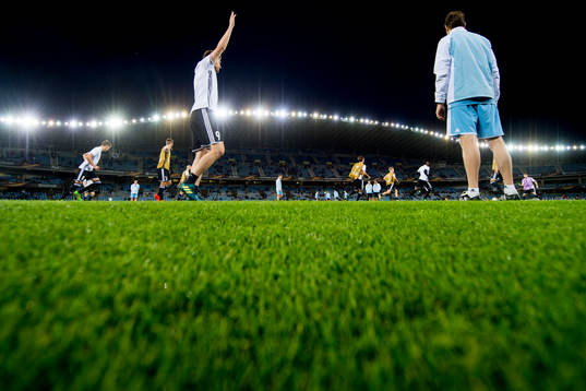 Players of Rosenborg warm up ahead of the UEFA Europa