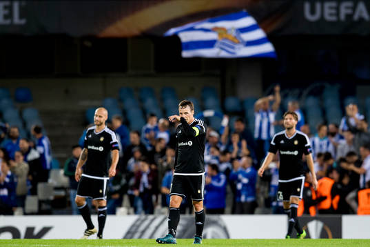 Mike Jensen of Rosenborg looks dejected