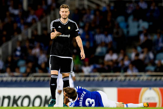 Nicklas Bendtner of Rosenborg and Diego Llorente of Real