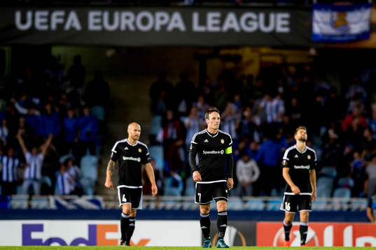 Mike Jensen of Rosenborg looks dejected