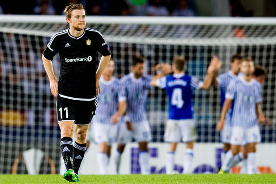 Yann-Erik de Lanlay of Rosenborg looks dejected