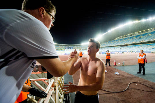 Pål André Helland of Rosenborg gives away his shirt