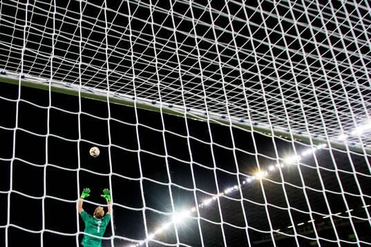 Goalkeeper André Hansen of Rosenborg makes a save
