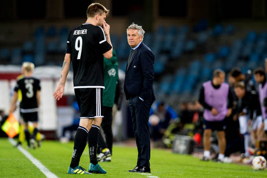Nicklas Bendtner and Kåre Ingebrigtsen, head coach of