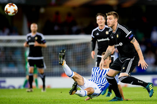 Nicklas Bendtner of Rosenborg and Diego Llorente of Real