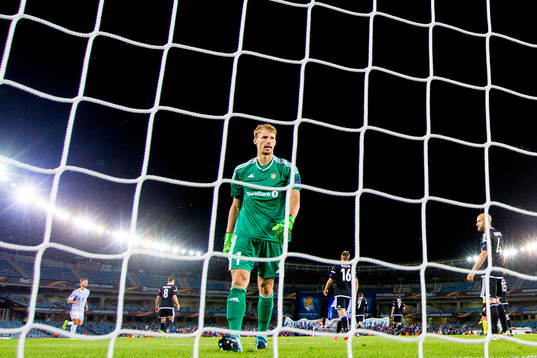 Goalkeeper André Hansen of Rosenborg looks dejected