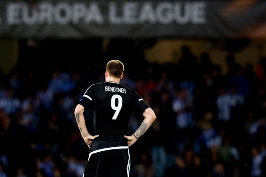 Nicklas Bendtner of Rosenborg looks dejected