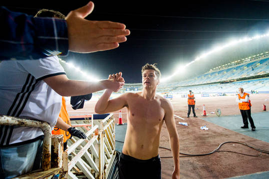 Pål André Helland of Rosenborg gives away his shirt
