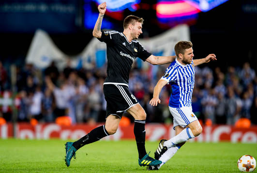 Nicklas Bendtner of Rosenborg and Asier Illarramendi of