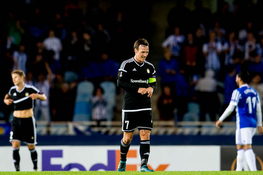 Mike Jensen of Rosenborg looks dejected