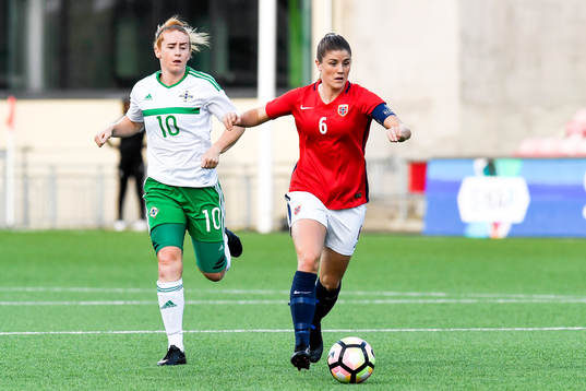 Rachel Furness of Northern Ireland and Maren Mjelde of