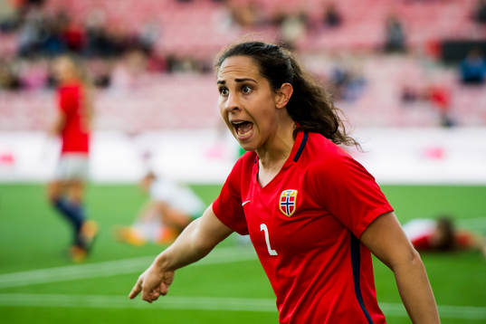 Ingrid Moe Wold of Norway reacts