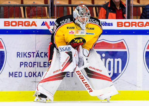 Luleås målvakt Filip Gustavsson på uppvärmningen