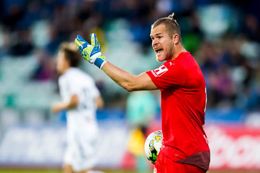 Goalkeeper Espen Bugge Pettersen of Strømsgodset reacts