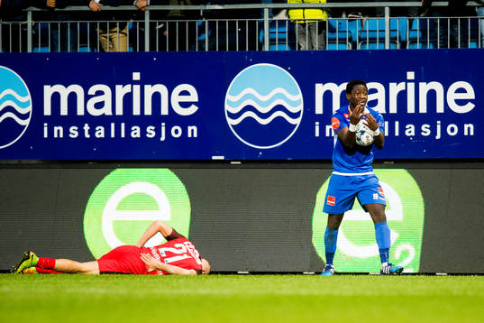 Victor Demba Bindia of Sandefjord reacts next to Ruben
