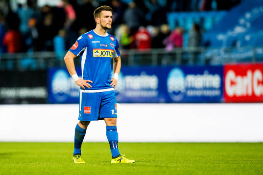 Flamur Kastrati of Sandefjord looks dejected