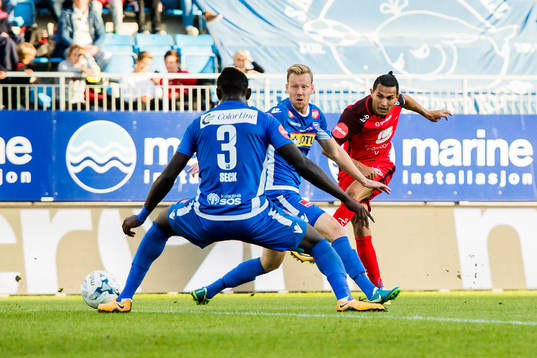 Deyver Vega of Brann shoots to score 1-0