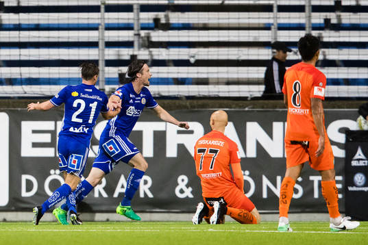 Sundsvalls Linus Hallenius jublar tillsammans  med Eric