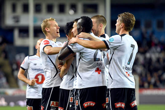 Elbasan Rashani of Odd celebrates with his teammates