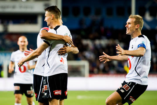 Elbasan Rashani of Odd celebrates with his teammates