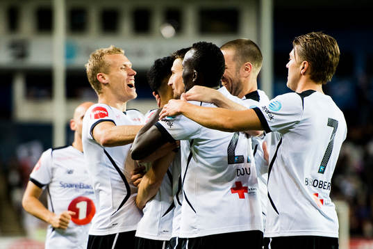 Elbasan Rashani of Odd celebrates with his teammates
